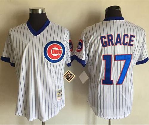 Mitchell And Ness Cubs #17 Mark Grace White(Blue Strip) Throwback Stitched MLB Jersey